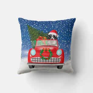 Border Collie  Dog Driving Car In Snow Christmas Throw Pillow