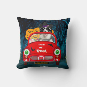 Border Collie Dog Driving Car Scary Halloween Throw Pillow