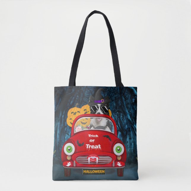 Border Collie Dog Driving Car Scary Halloween  Tote Bag (Front)