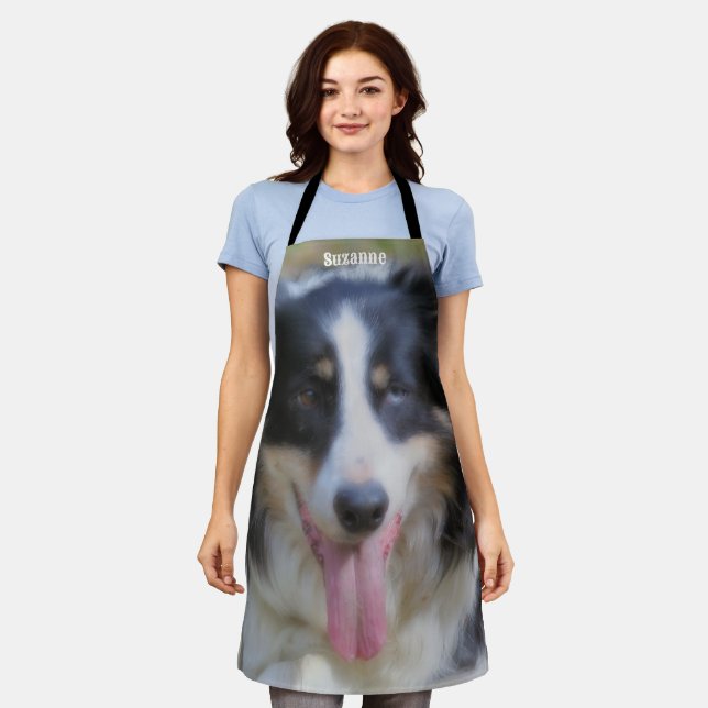 Border Collie Dog Face Personalized Apron (Worn)