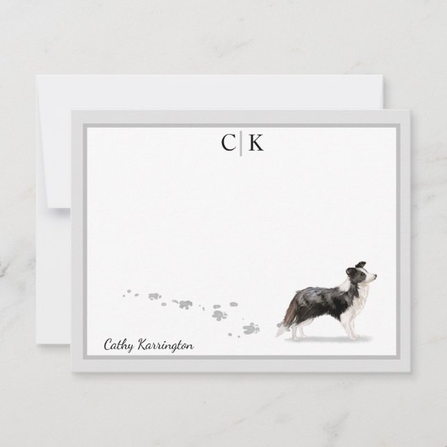 Border Collie Dog Grey Border Monogram Your Name Card (Front)
