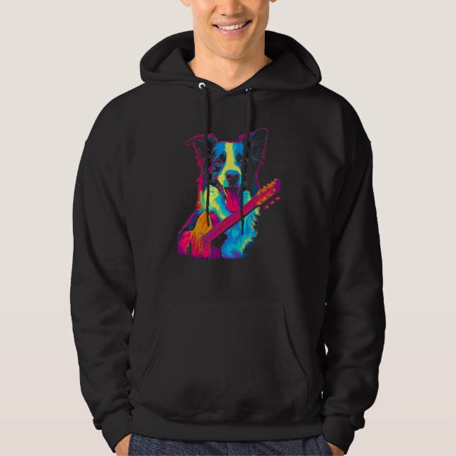 Border Collie Dog Guitar Hoodie (Front)