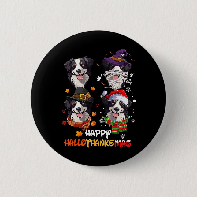 Border Collie Dog Hallothanksmas Halloween Thanksg 2 Inch Round Button (Front)