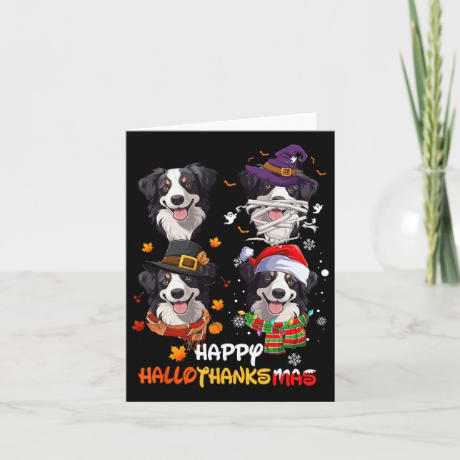 Border Collie Dog Hallothanksmas Halloween Thanksg Card (Front)