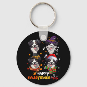 Border Collie Dog Hallothanksmas Halloween Thanksg Keychain