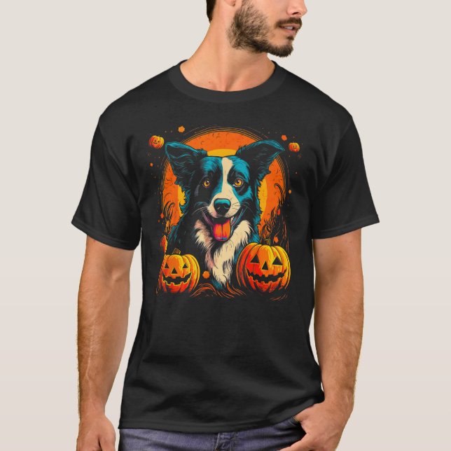 Border Collie Dog Halloween Theme T-Shirt (Front)