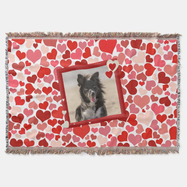 Border Collie Dog Hearts Throw Blanket (Front)