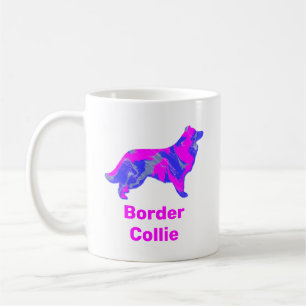Border Collie Dog Hot Pink & Blue Silhouette Coffee Mug
