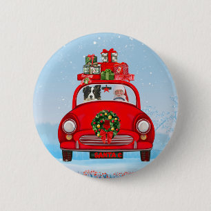 Border Collie Dog In Car With Santa Claus  2 Inch Round Button