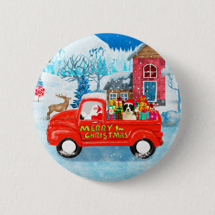 Border Collie Dog in Christmas Delivery Truck Snow 2 Inch Round Button