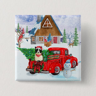 Border Collie dog In Christmas Delivery Truck Snow 2 Inch Square Button