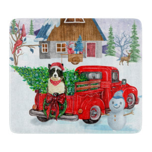 Border Collie dog In Christmas Delivery Truck Snow Cutting Board