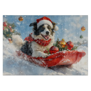 Border Collie Dog in Sledge Let it Snow Christmas  Cutting Board