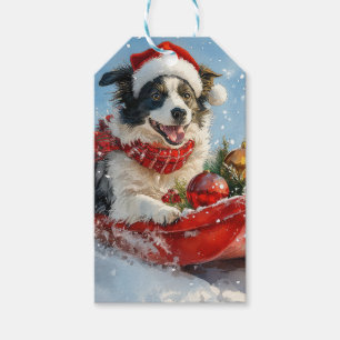 Border Collie Dog in Sledge Let it Snow Christmas  Gift Tags