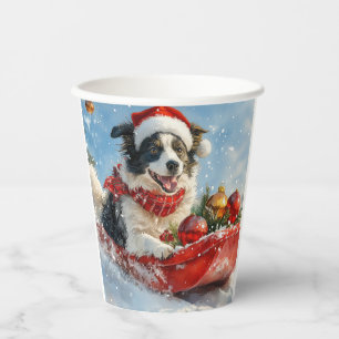 Border Collie Dog in Sledge Let it Snow Christmas  Paper Cups