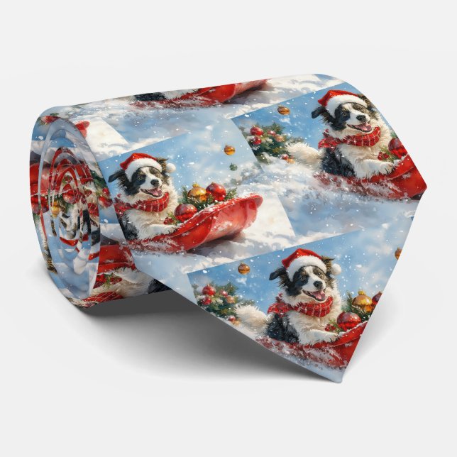 Border Collie Dog in Sledge Let it Snow Christmas  Tie (Rolled)