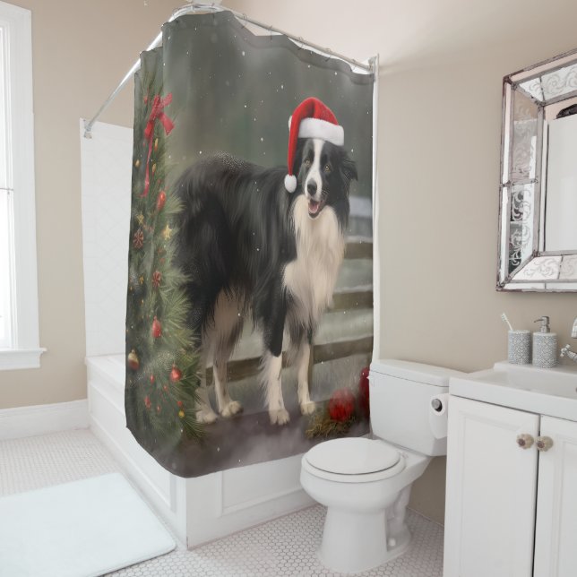 Border Collie Dog in Snow Christmas (In Situ)