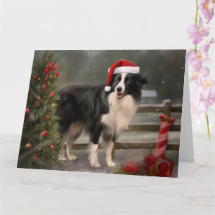 Border Collie Dog in Snow Christmas Card