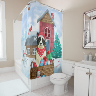 Border Collie Dog In snow Christmas Dog House
