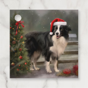 Border Collie Dog in Snow Christmas Favour Tags