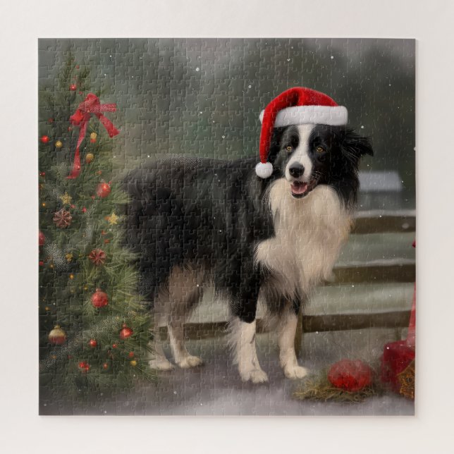 Border Collie Dog in Snow Christmas Jigsaw Puzzle (Vertical)