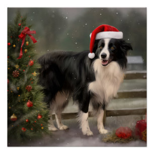 Border Collie Dog in Snow Christmas Poster