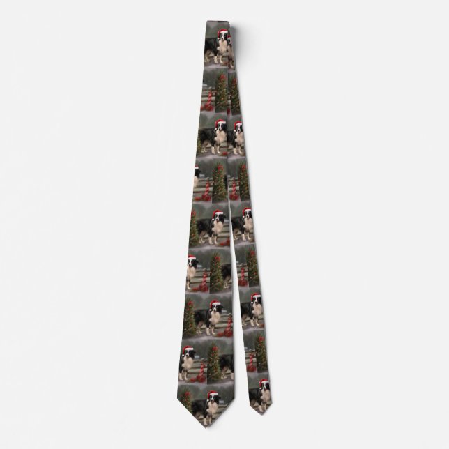 Border Collie Dog in Snow Christmas Tie (Front)