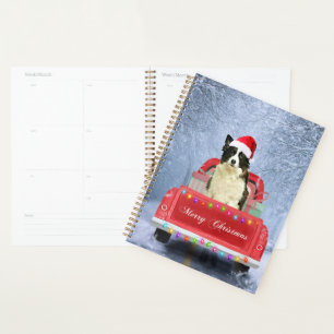 Border Collie Dog in Snow sitting in Christmas  Planner