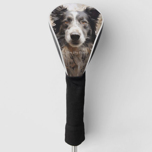 Border Collie dog in the wind 001 - Yacobsen Deros Golf Head Cover (Front)