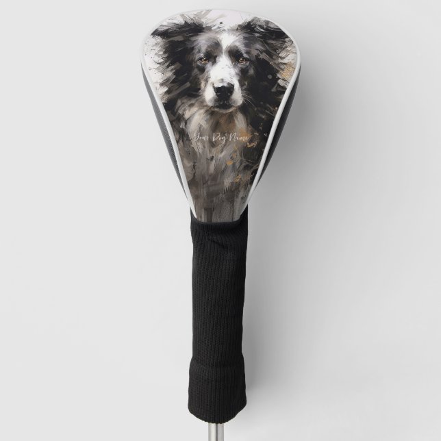 Border Collie dog in the wind 005 - Yacobsen Deros Golf Head Cover (Front)