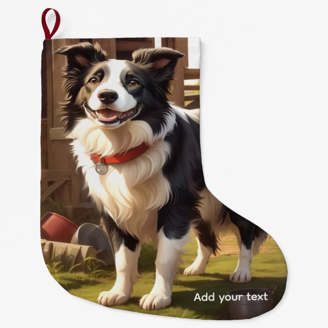 Border Collie Dog Large Christmas Stocking (Front)