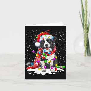 Border Collie Dog Lighting Xmas Santa Hat Christma Card