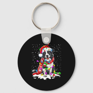 Border Collie Dog Lighting Xmas Santa Hat Christma Keychain
