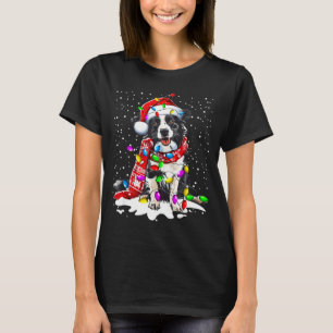 Border Collie Dog Lighting Xmas Santa Hat Christma T-Shirt