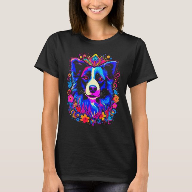 Border Collie Dog Love Gratitude Flower T-Shirt (Front)