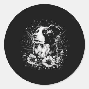 Border Collie Dog Lover Retro Style Tattoo  Classic Round Sticker
