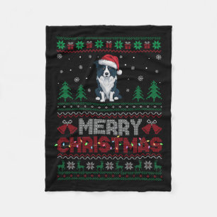 Border Collie Dog Lovers Santa Hat Christmas Tree Fleece Blanket