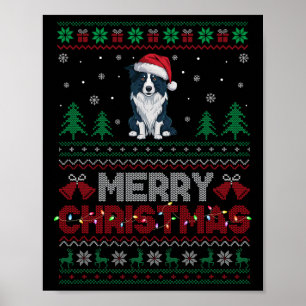 Border Collie Dog Lovers Santa Hat Christmas Tree Poster