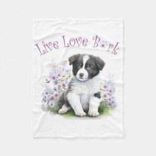 Border Collie Dog Mom Floral Fleece Blanket