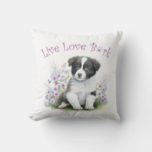 Border Collie Dog Mom Floral Throw Pillow
