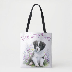 Border Collie Dog Mom Floral Tote Bag