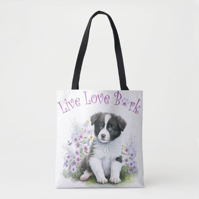 Border Collie Dog Mom Floral Tote Bag (Front)