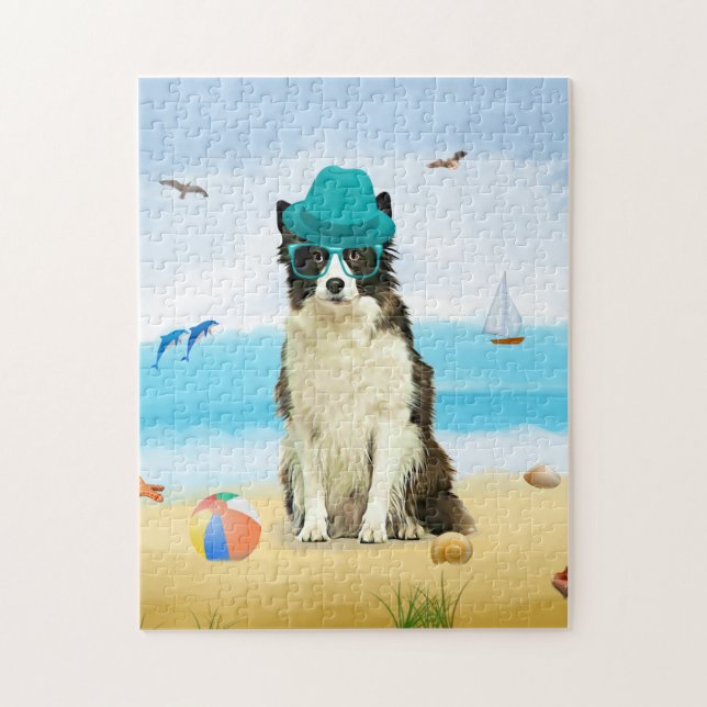 Border Collie Dog on Beach  Jigsaw Puzzle (Vertical)