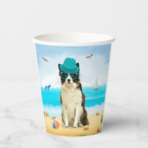Border Collie Dog on Beach Paper Cups