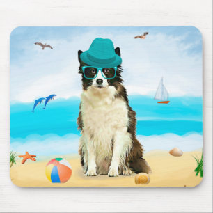 Border Collie Dog on Beach Throw Pillow Mouse Pad