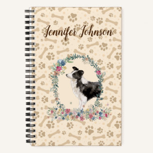 Border Collie Dog Paw Print & Floral Cute Notebook