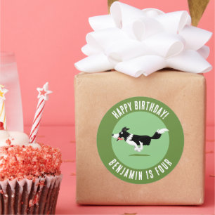 Border Collie dog personalised birthday cartoon Classic Round Sticker