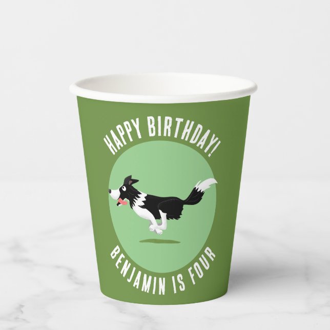 Border Collie dog personalized birthday cartoon Paper Cups (Front)