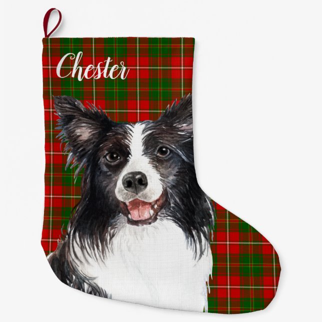 Border Collie  Dog Personalized Large Christmas Stocking (Front)