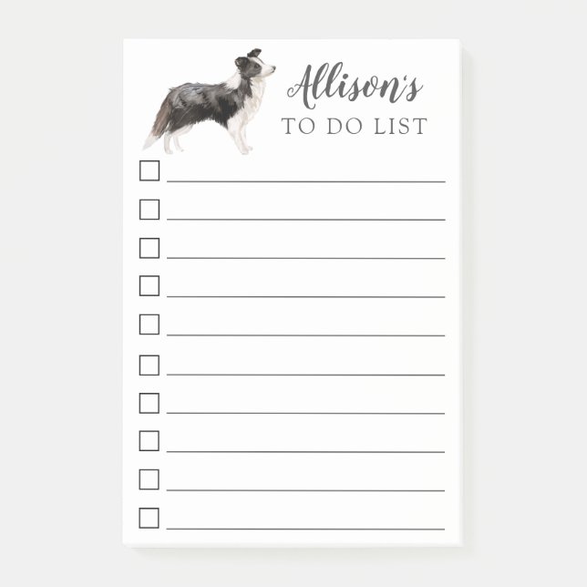 Border Collie Dog Personalized To Do List Post-it Notes (Front)